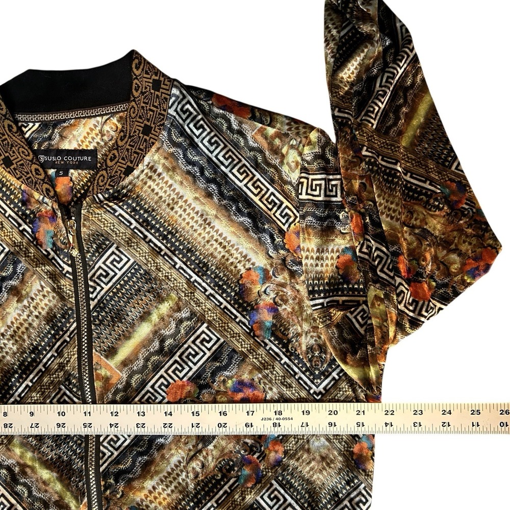 SUSLO COUTURE Multicolor Bomber Jacket sz S Bold Lightweight Velvet Streetwear - Picture 5 of 12